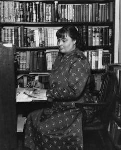 detective fiction author margery allingham at her desk - copyright Margery Allingham Society